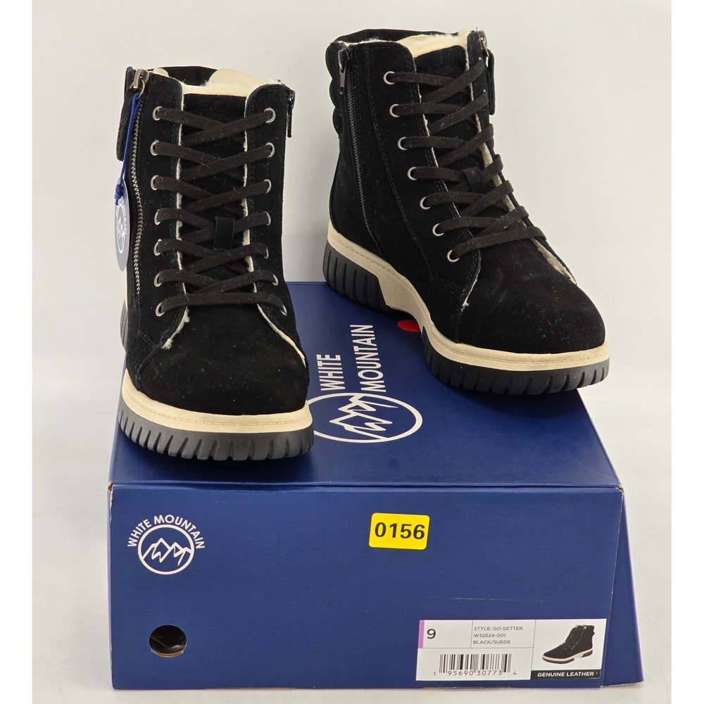 White Mountain Go Getter Boots Womens‎ 9 Black Suede Faux Fur Lined - New
